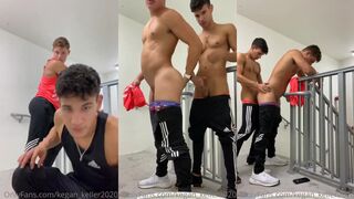 Kegan Keller & Angel Dario Garcia take turns pounding Alann23 in a wild bareback orgy