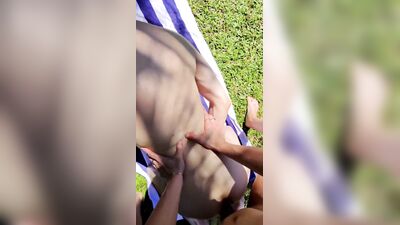 Willowtwink fucks her friend Kris in the back yard with a hot anal ride