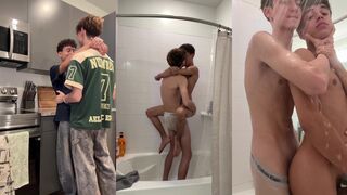 Two cute twinks get naked and have hot shower sex
